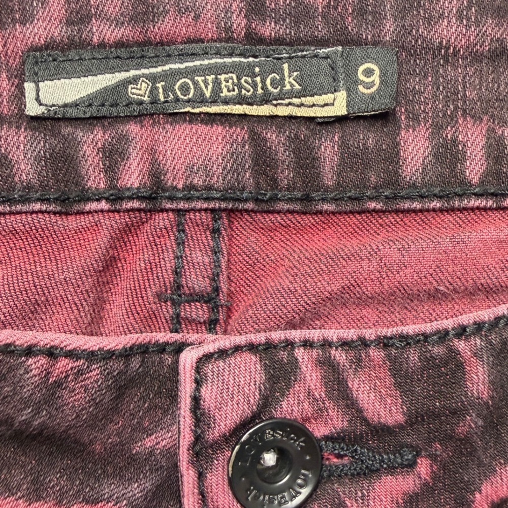 Lovesick Acid Wash Skinny Jeans Maroon Black Skull Rivet Y2K Grunge Jr Women 9 - Picture 5 of 11